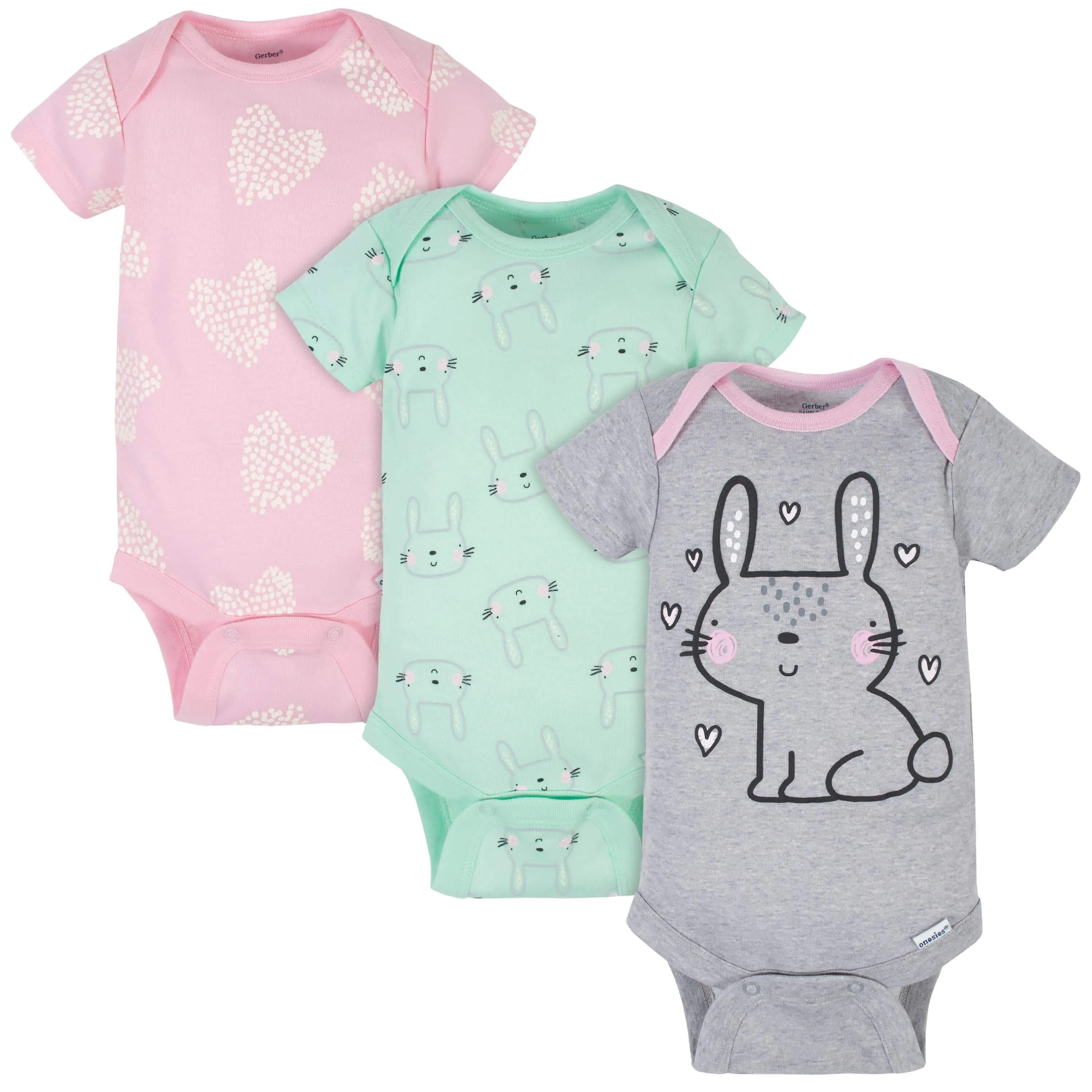 3-Pack Baby Girls Bunny Short Sleeve Onesies® Bodysuits