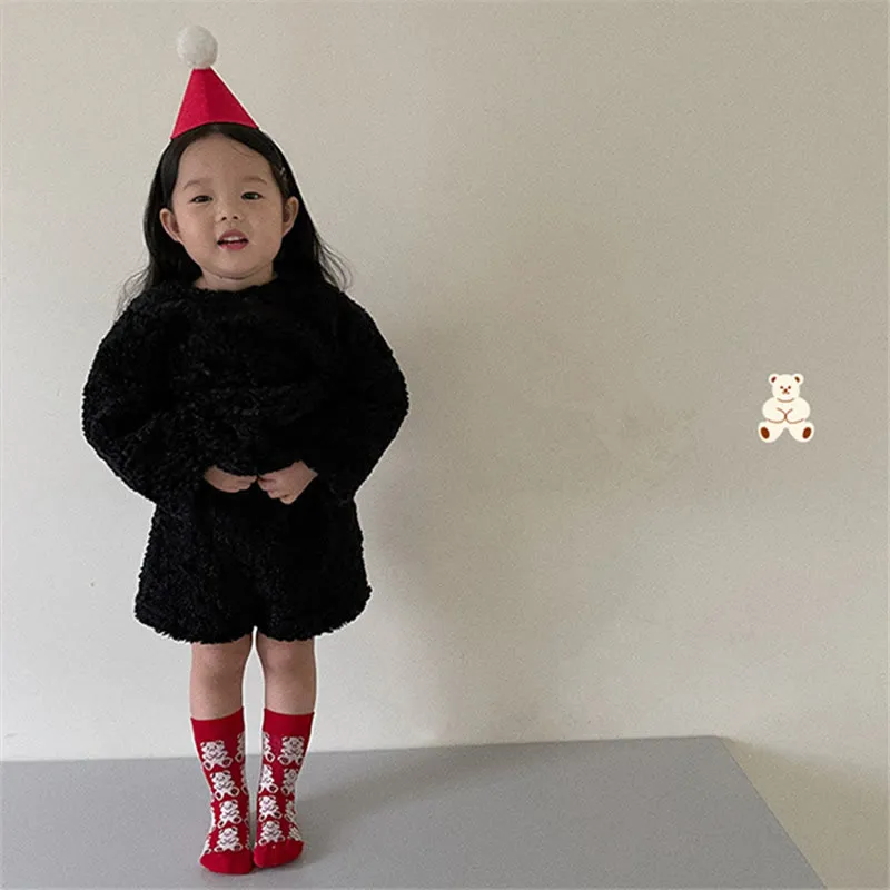 4 Pairs Baby Red Animal Striped Floor Socks