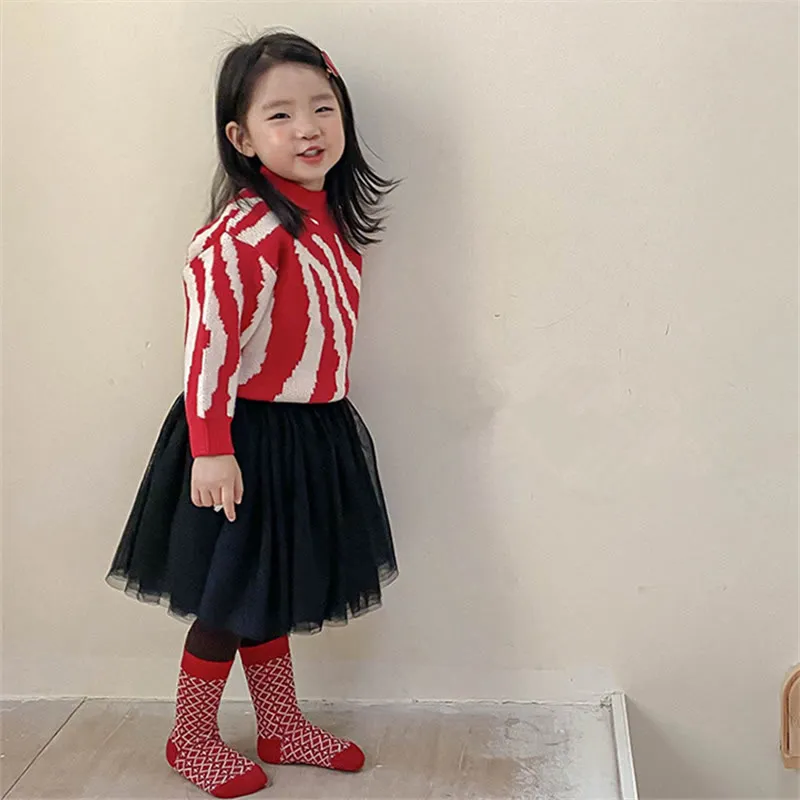 4 Pairs Baby Red Animal Striped Floor Socks