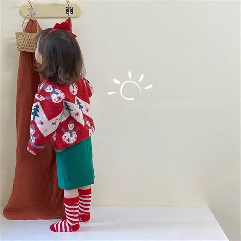 4 Pairs Baby Red Animal Striped Floor Socks