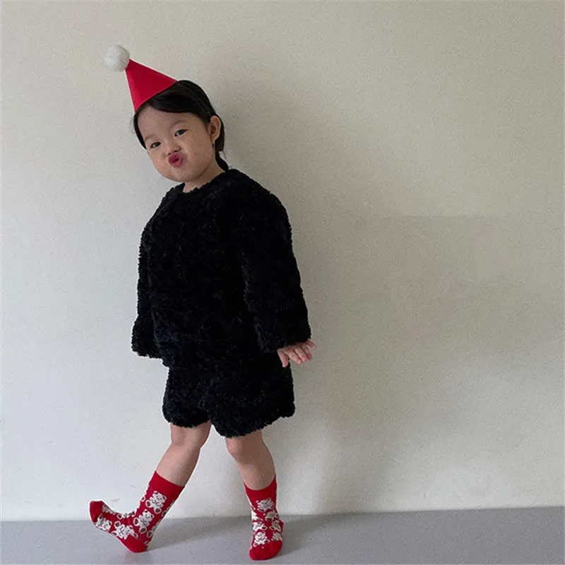 4 Pairs Baby Red Animal Striped Floor Socks