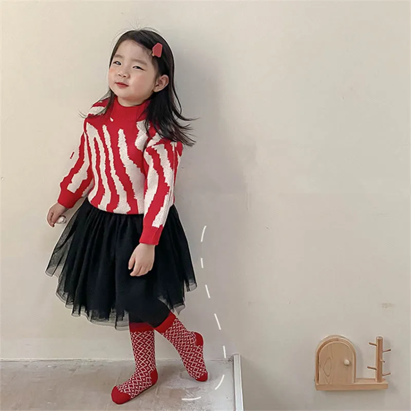 4 Pairs Baby Red Animal Striped Floor Socks