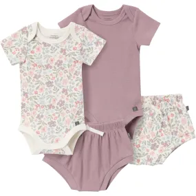 4-Piece Baby Girls Ivory Garden Short Sleeve Bodysuits and Shorts Set
