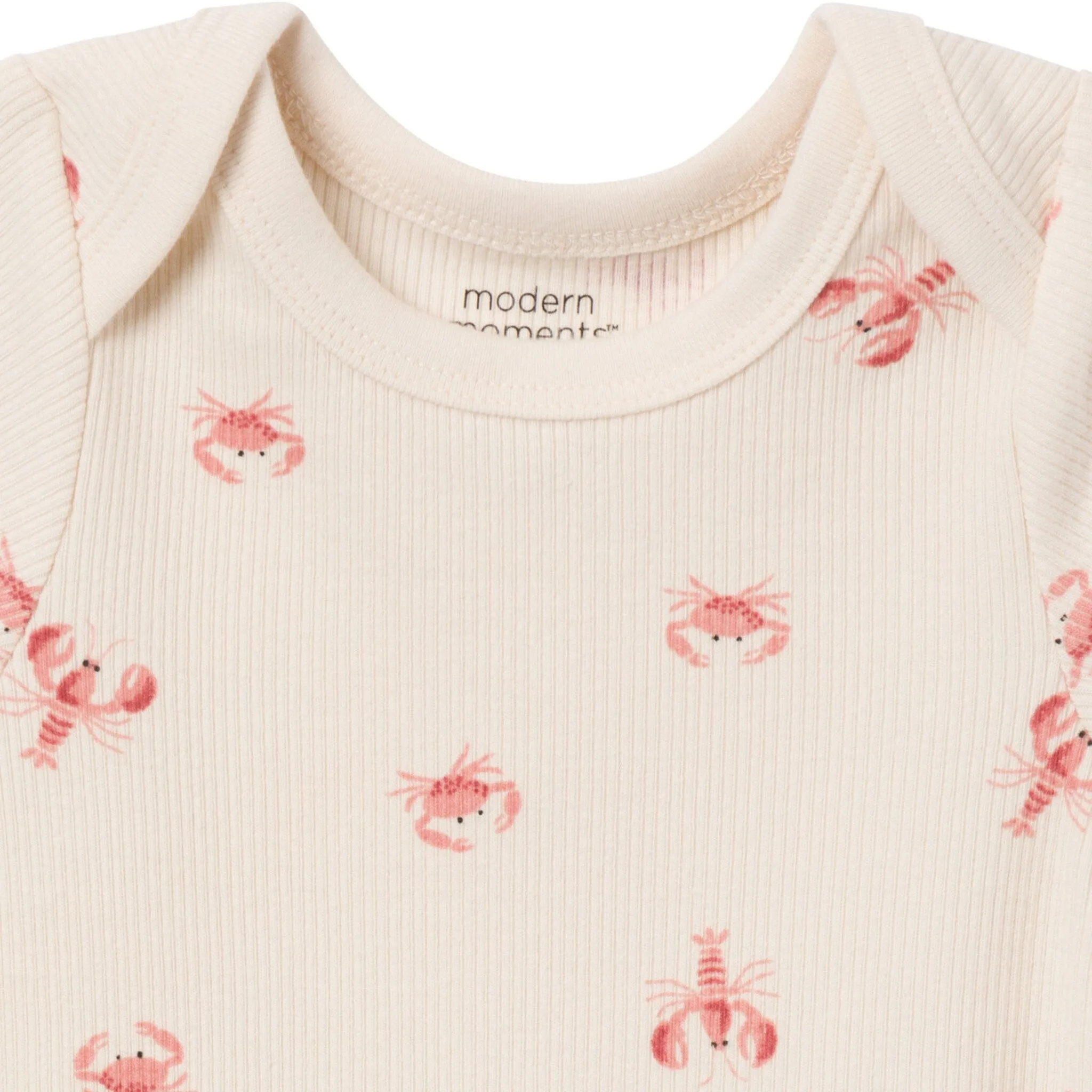 4-Piece Baby Neutral Beige Lobster Short Sleeve Bodysuits and Shorts Set