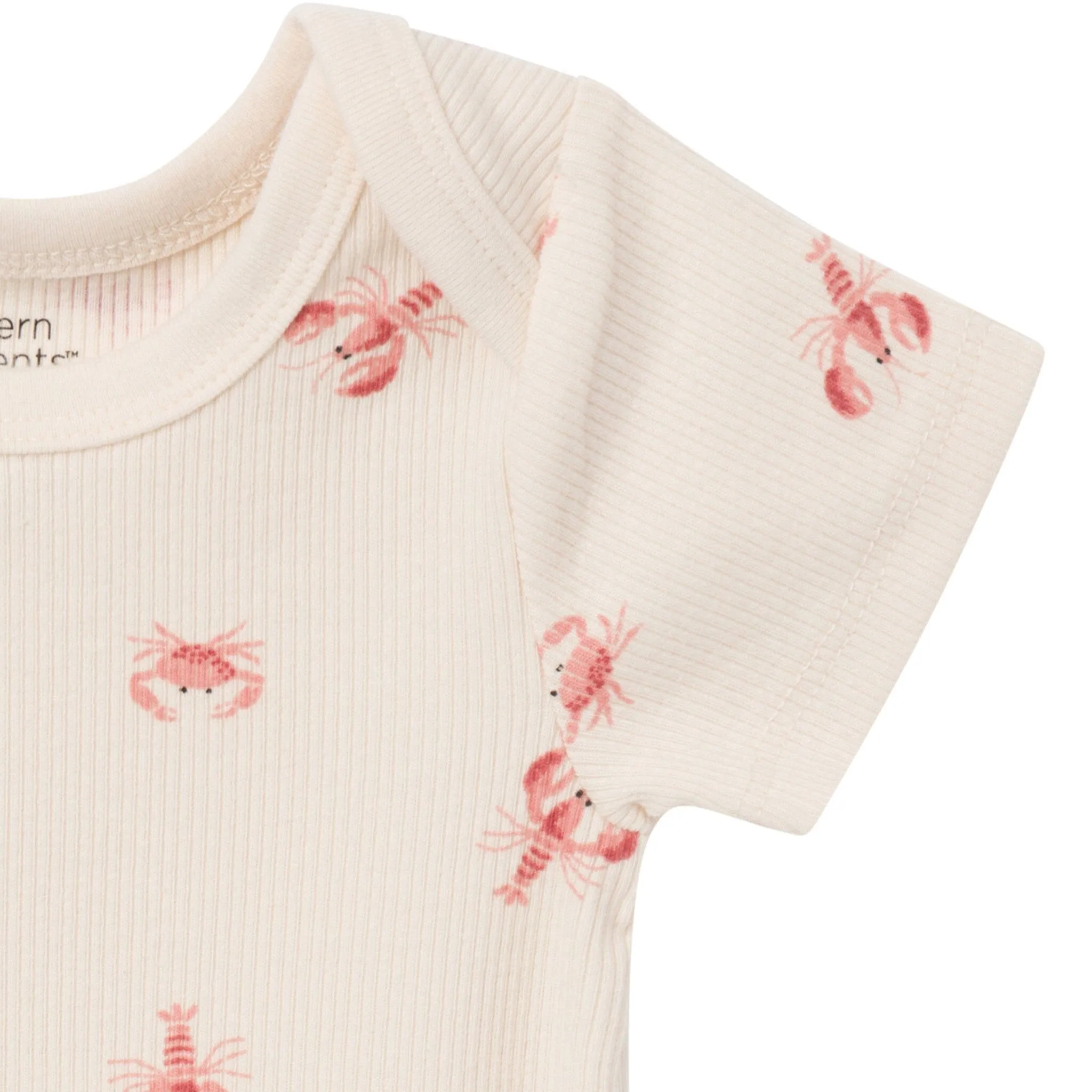 4-Piece Baby Neutral Beige Lobster Short Sleeve Bodysuits and Shorts Set