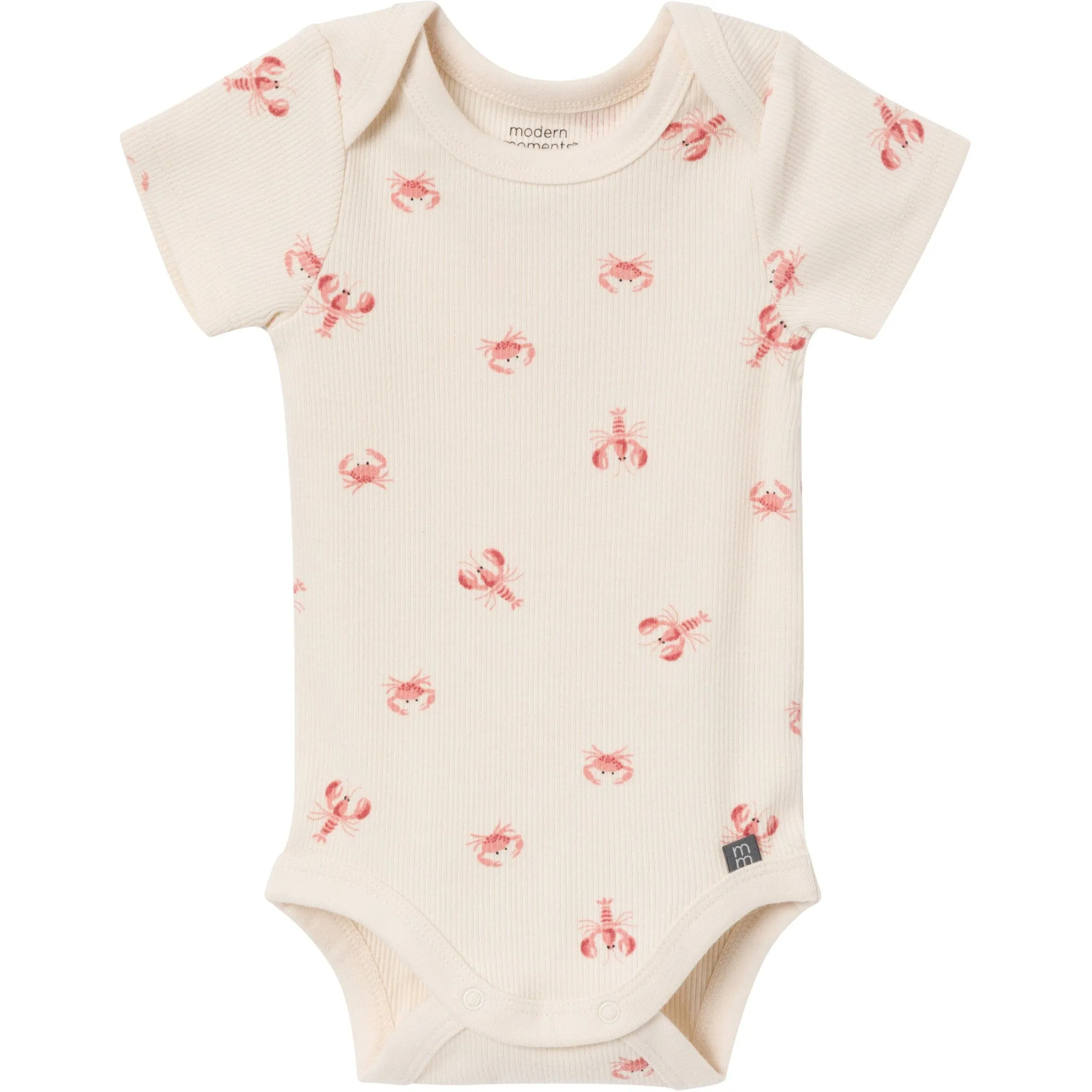 4-Piece Baby Neutral Beige Lobster Short Sleeve Bodysuits and Shorts Set