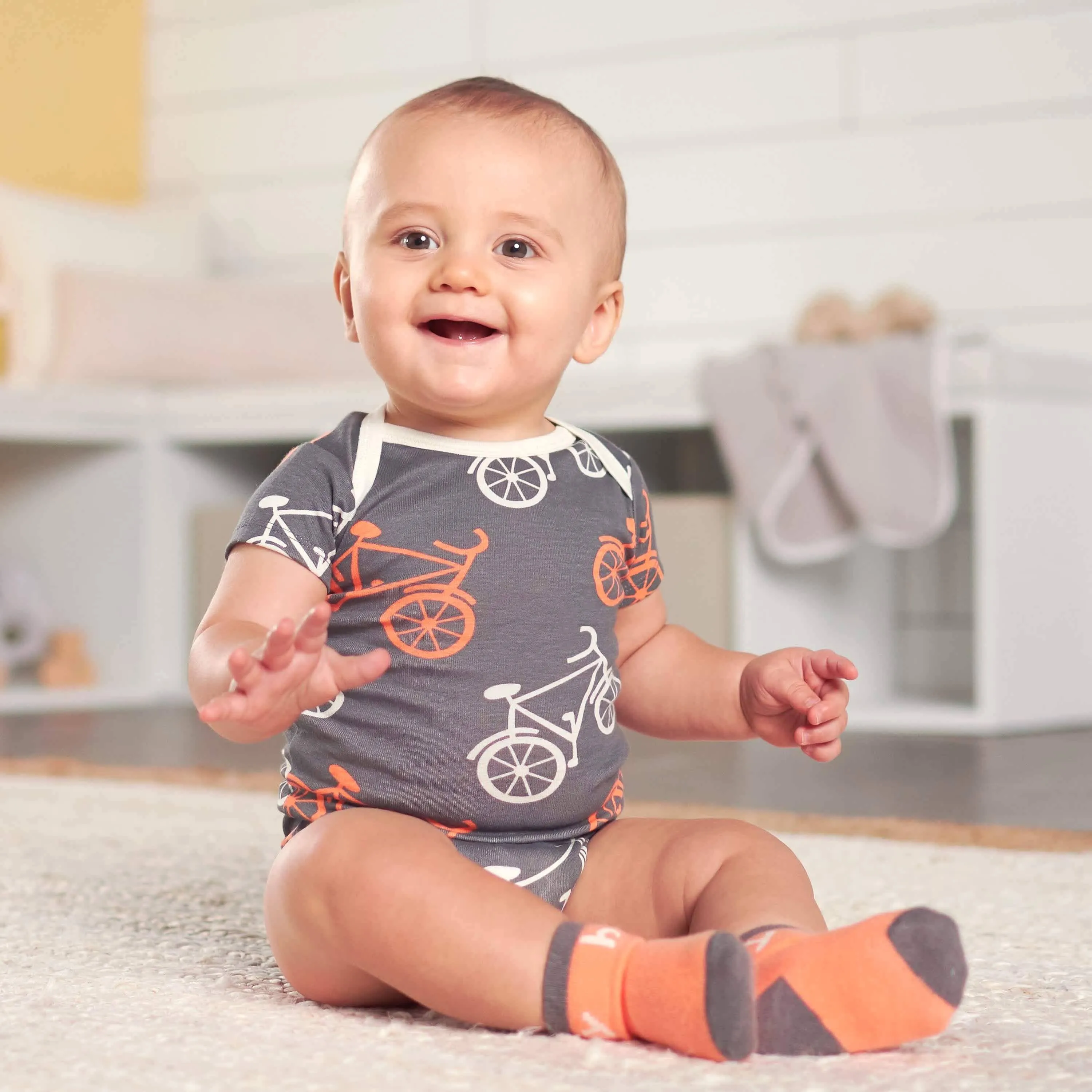 5-Pack Baby Boys Comfy Stretch Bicycle Short Sleeve Onesies® Bodysuits