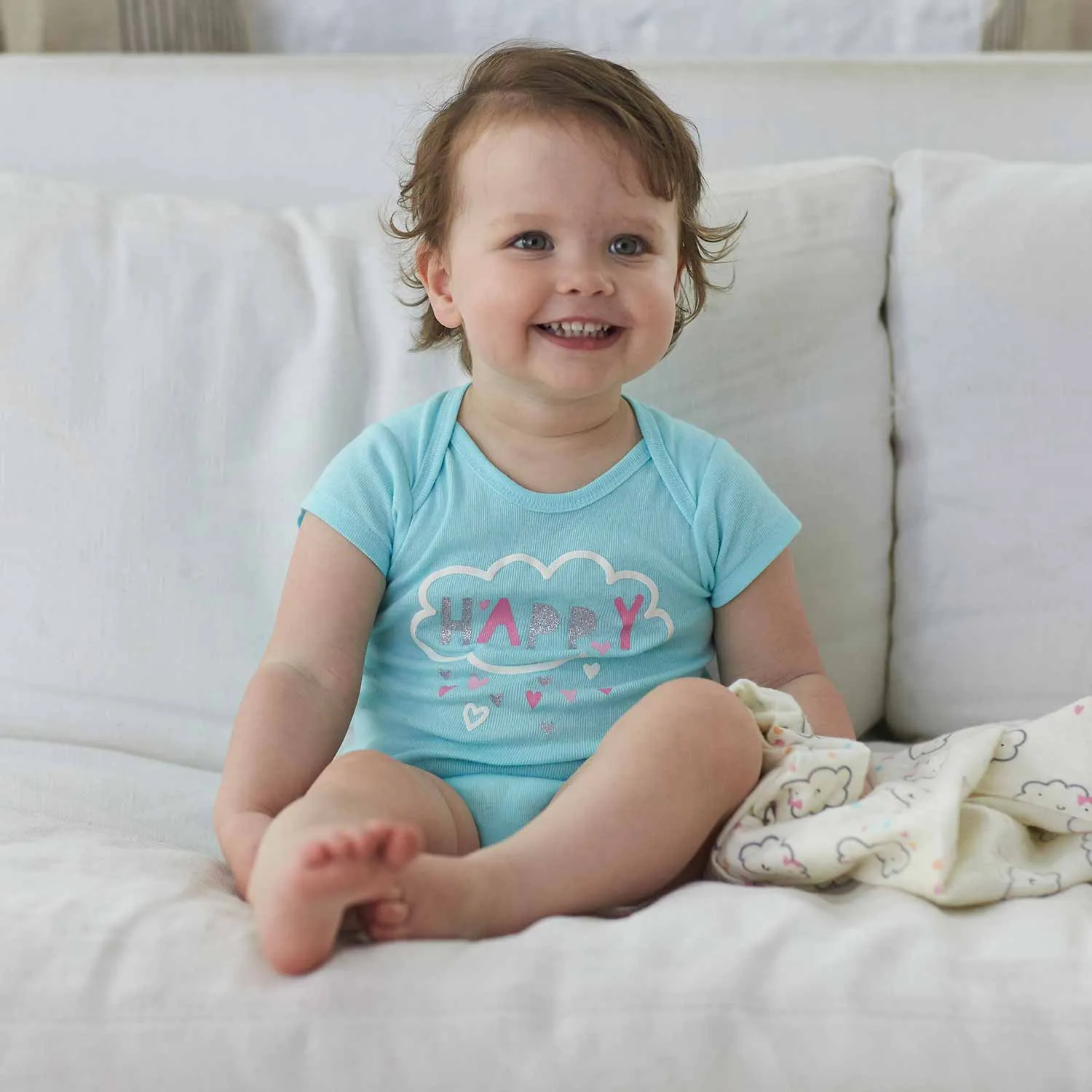 5-Pack Girls Clouds Short Sleeve Onesies® Bodysuits
