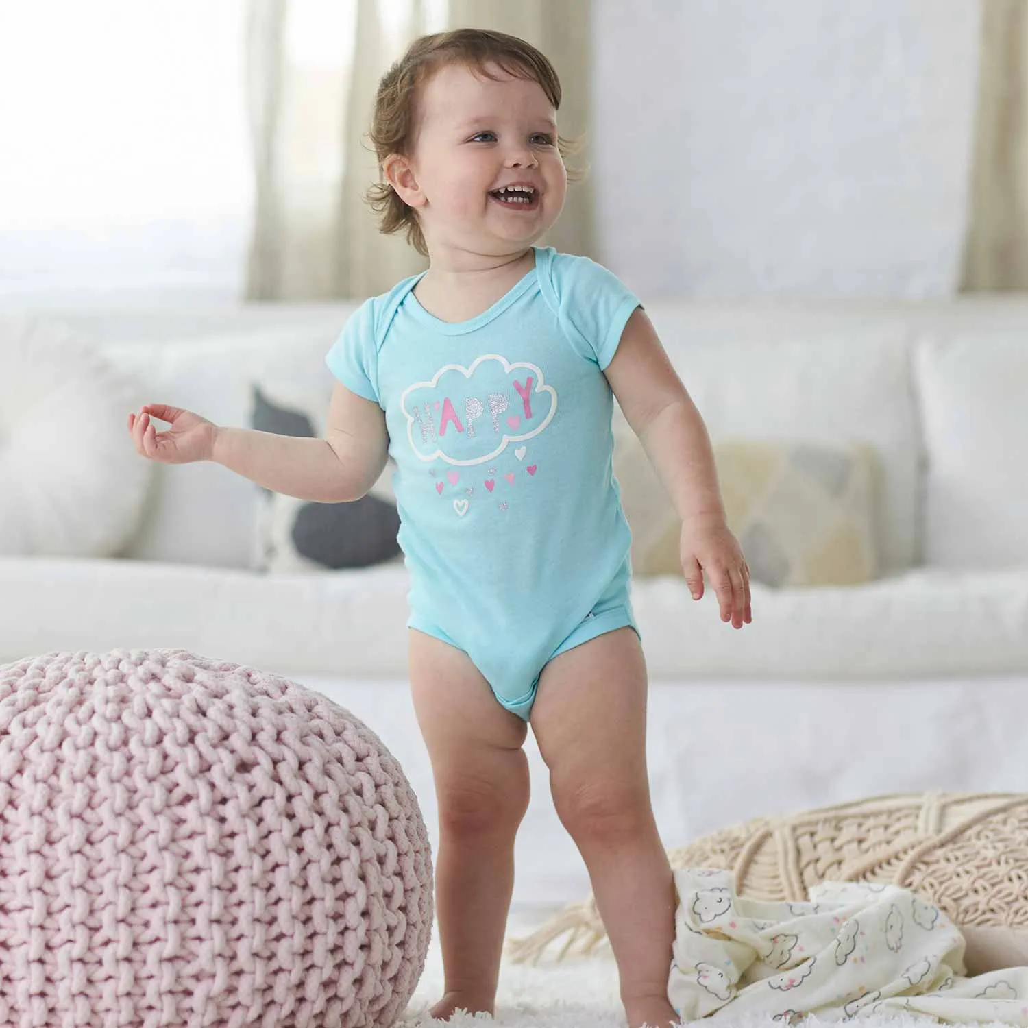 5-Pack Girls Clouds Short Sleeve Onesies® Bodysuits
