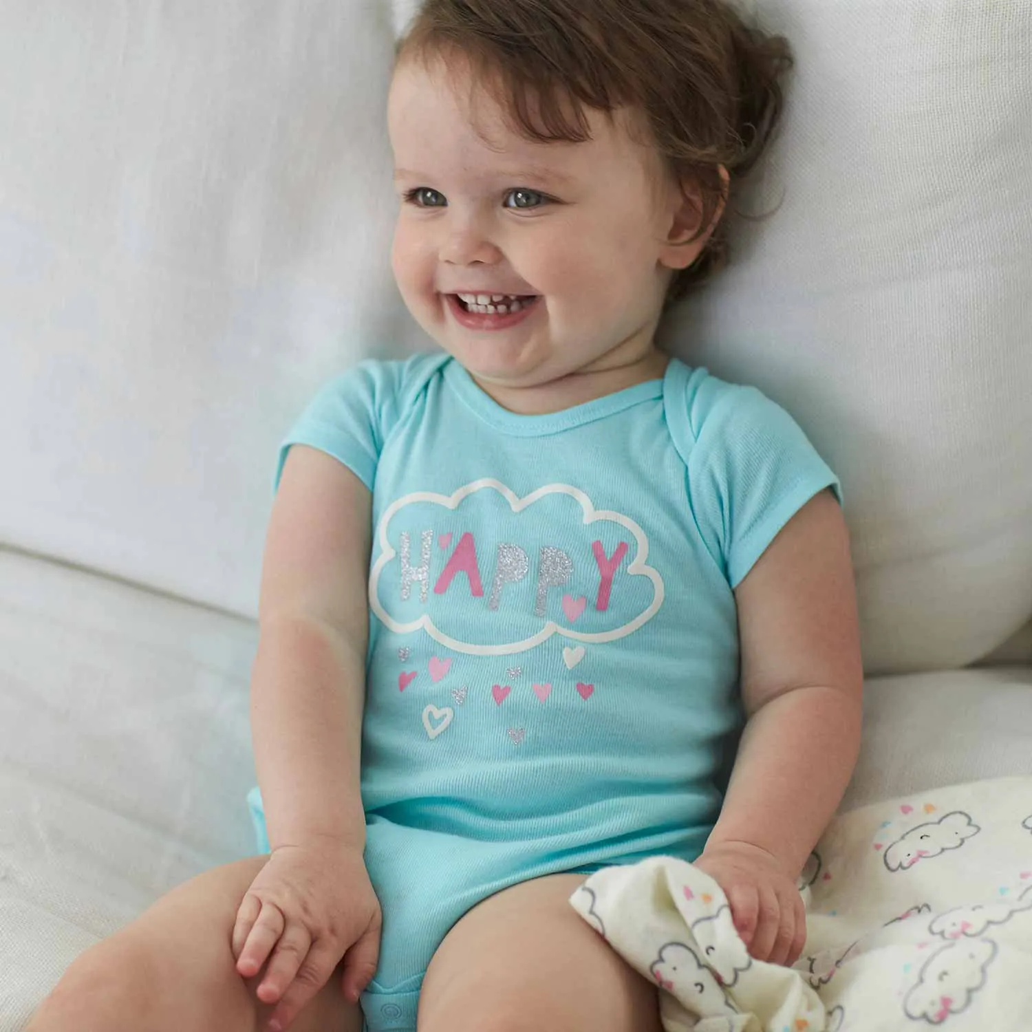 5-Pack Girls Clouds Short Sleeve Onesies® Bodysuits