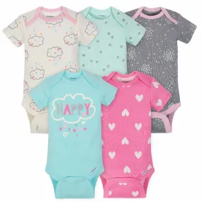 5-Pack Girls Clouds Short Sleeve Onesies® Bodysuits