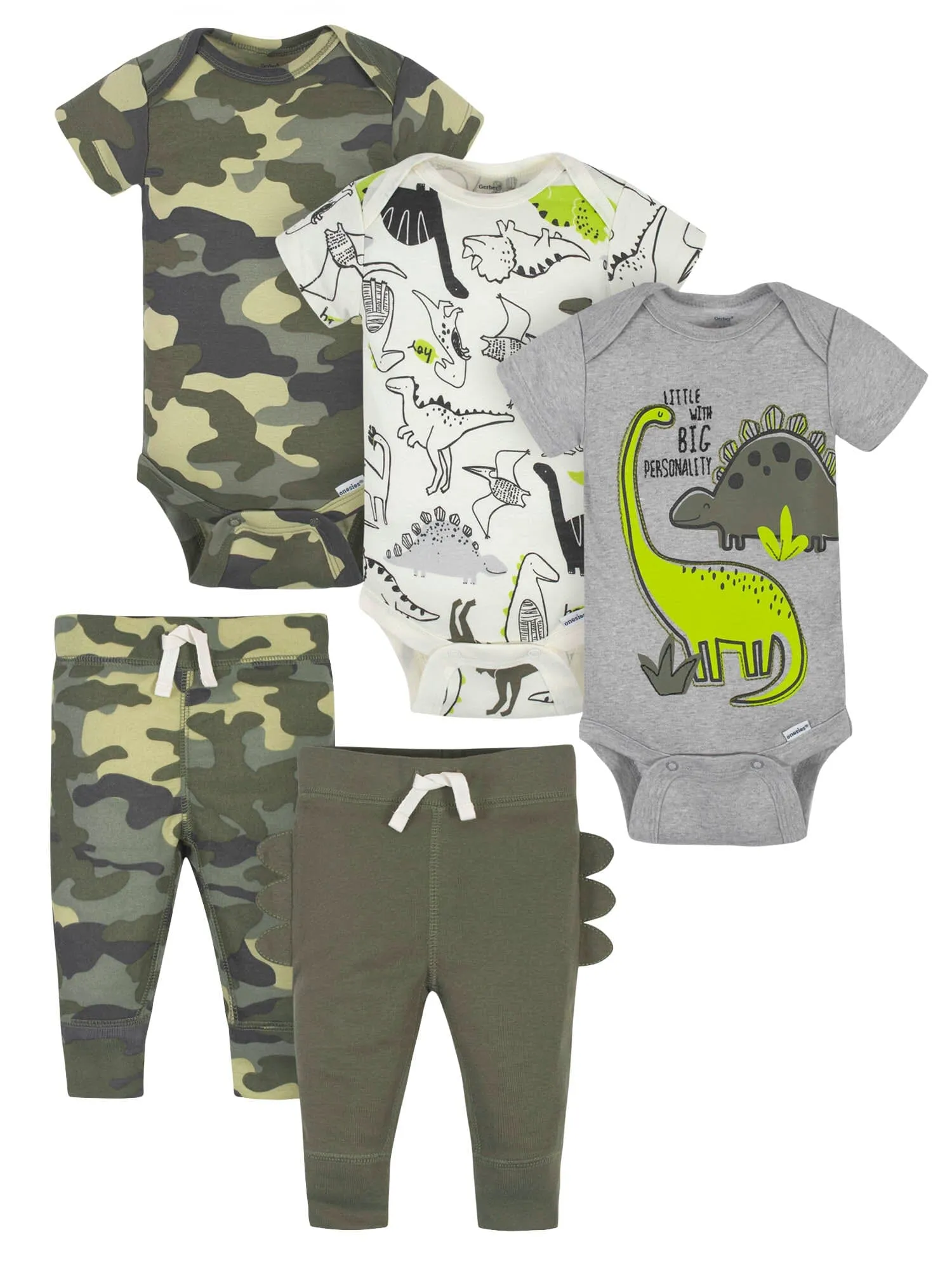 5-Piece Baby Boys Dino Onesies® Bodysuits & Pants Sets