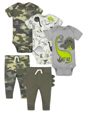 5-Piece Baby Boys Dino Onesies® Bodysuits & Pants Sets