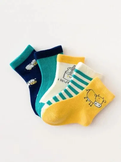 5pairs Baby Striped & Cartoon Graphic Socks