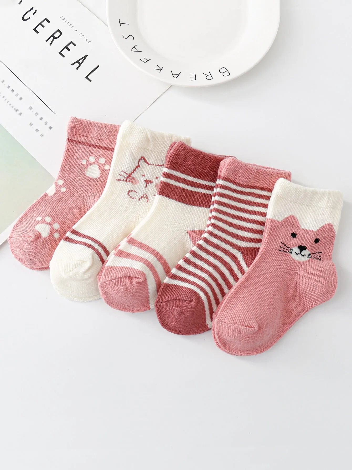 5pairs Baby Striped & Cartoon Graphic Socks
