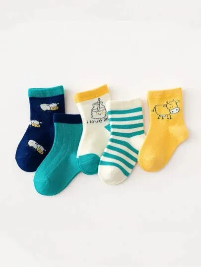 5pairs Baby Striped & Cartoon Graphic Socks