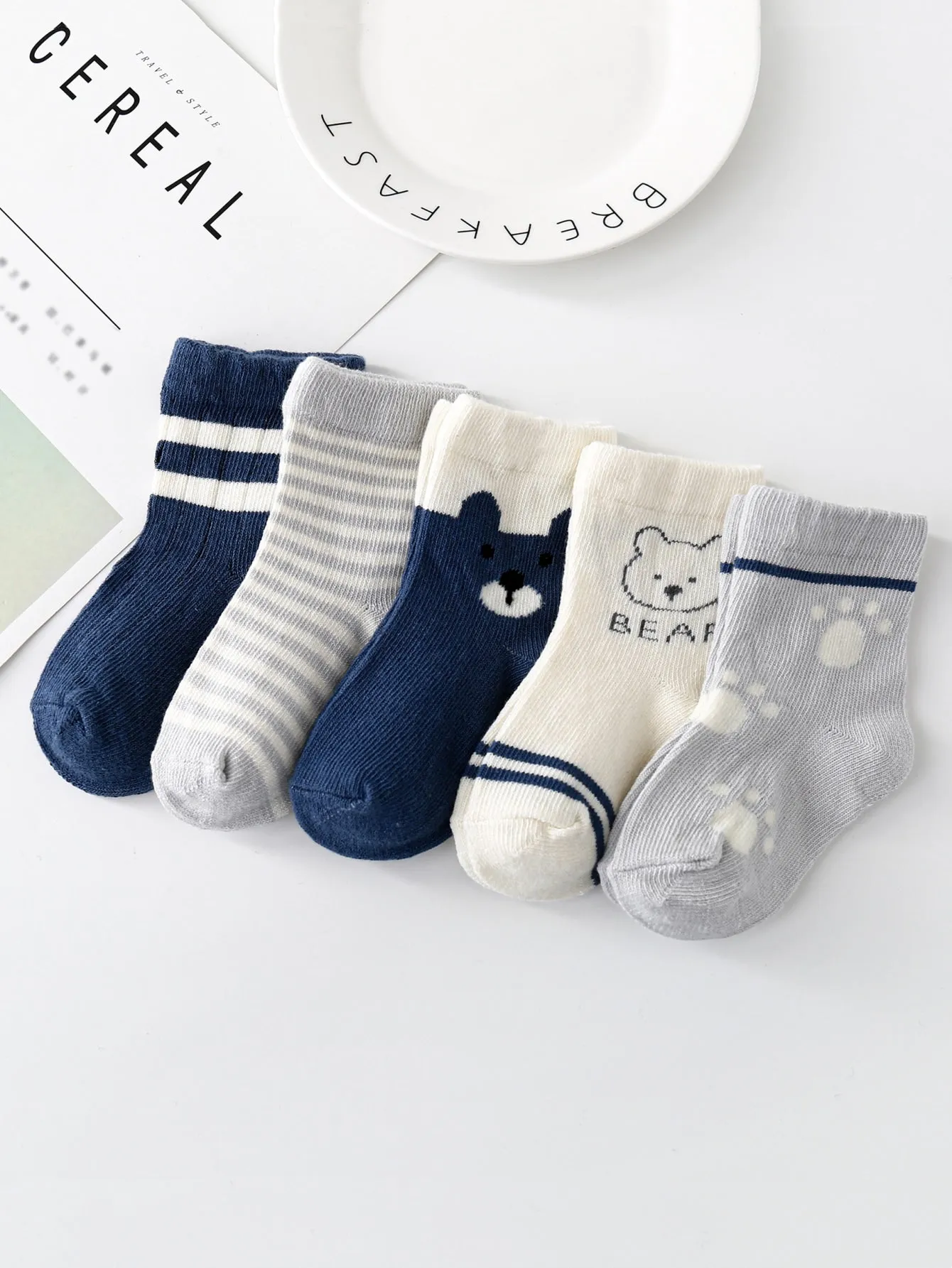 5pairs Baby Striped & Cartoon Graphic Socks