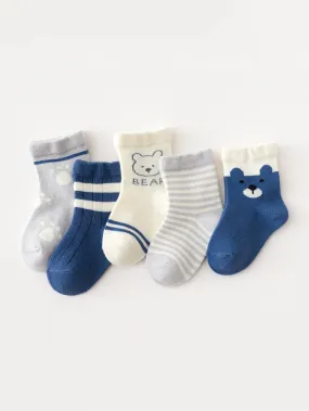 5pairs Baby Striped & Cartoon Graphic Socks