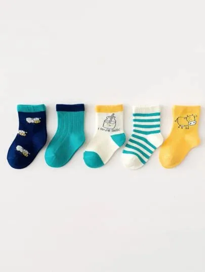 5pairs Baby Striped & Cartoon Graphic Socks