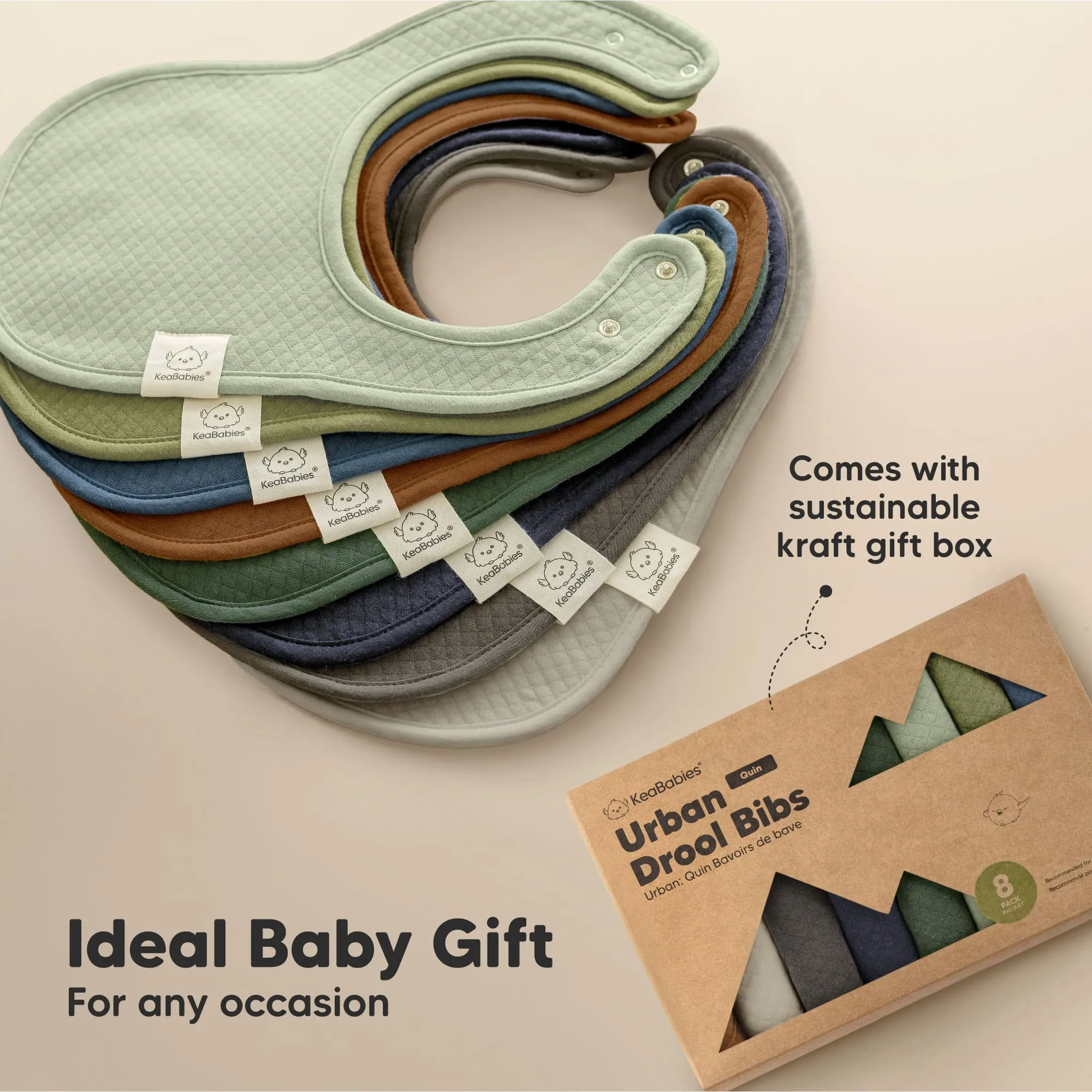 8-Pack Urban Quin Drool Bibs (Eclipse)