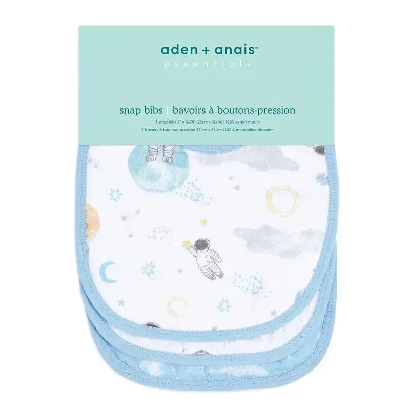Aden   Anais - 3Pk Cotton Muslin Snap Bib, Space Explorers