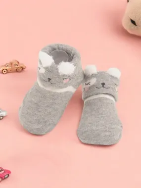 Adorable Baby Socks with Cute Bear Face and Fluffy Ears