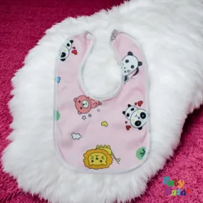 Baby Bibs Fancy Cartoon Bibs Waterproof with Plastic Sheet In Soft Pink Color For Kids