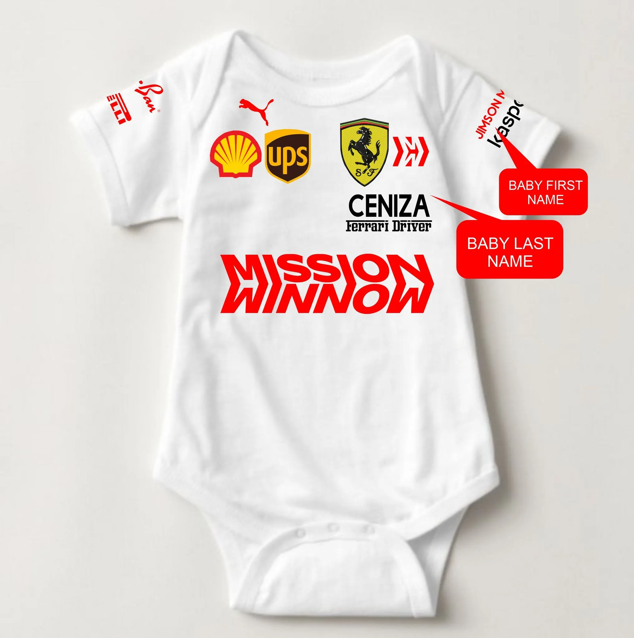 Baby Career Onesies - Car Racing Ferrari Suit (White)