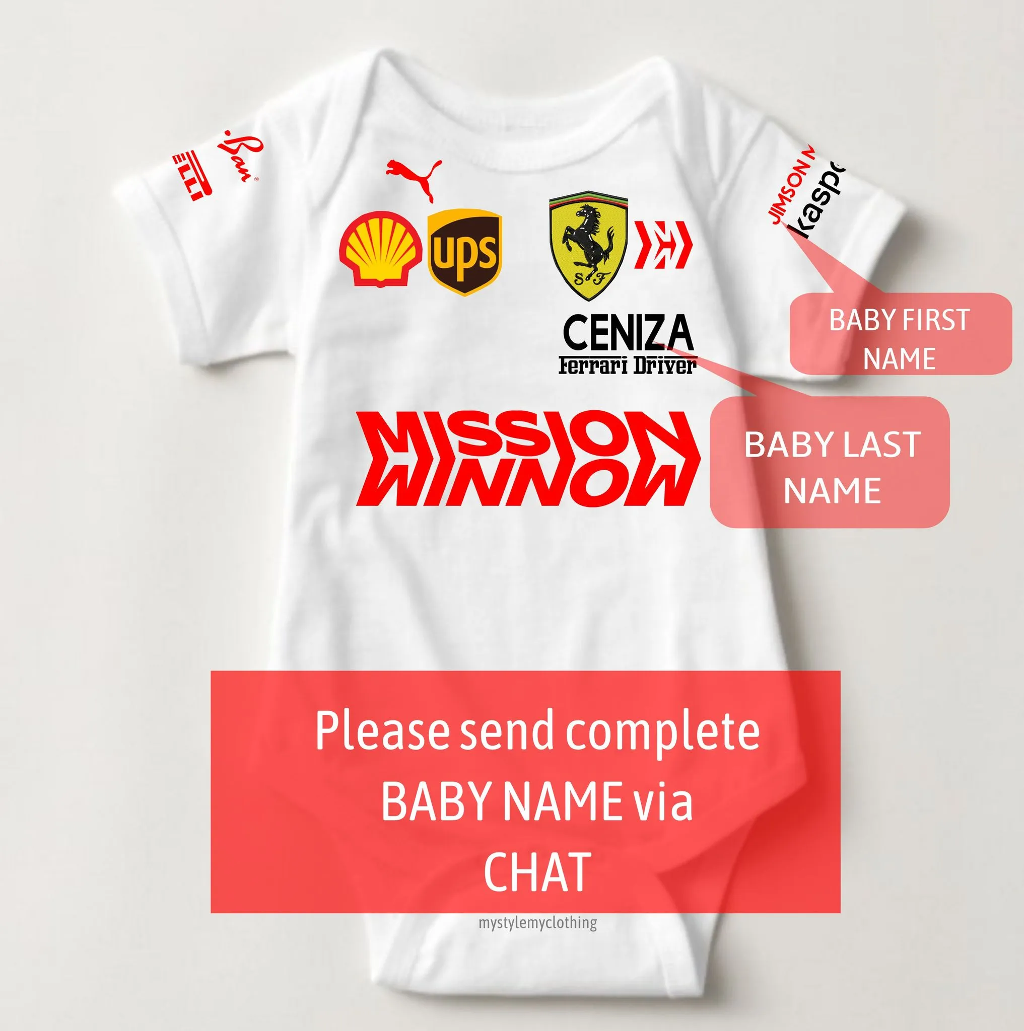Baby Career Onesies - Car Racing Ferrari Suit (White)