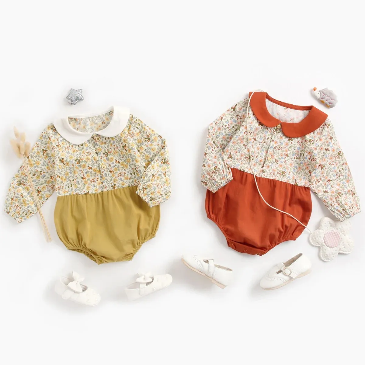 Baby Girl Bodysuits Long Sleeve Cotton Baby Clothes Flowers Plaid Cute