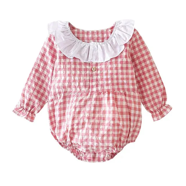 Baby Girl Bodysuits Long Sleeve Cotton Baby Clothes Flowers Plaid Cute