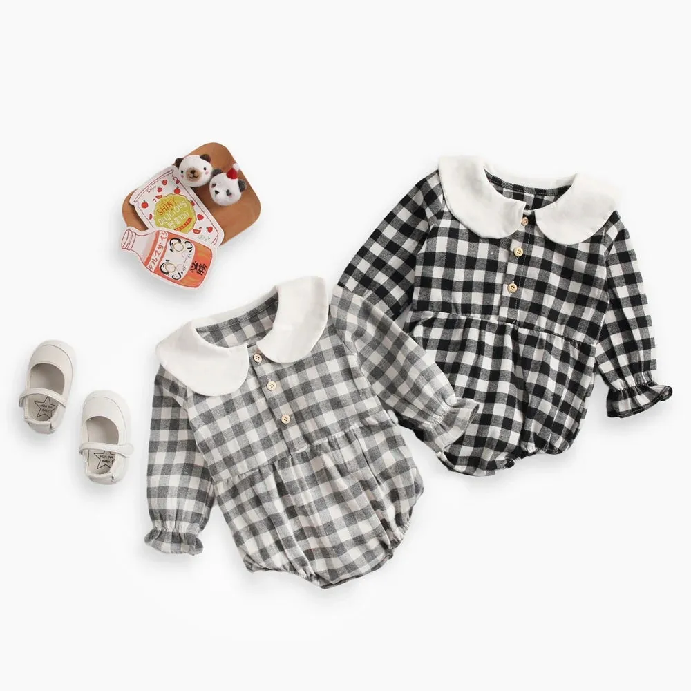 Baby Girl Bodysuits Long Sleeve Cotton Baby Clothes Flowers Plaid Cute