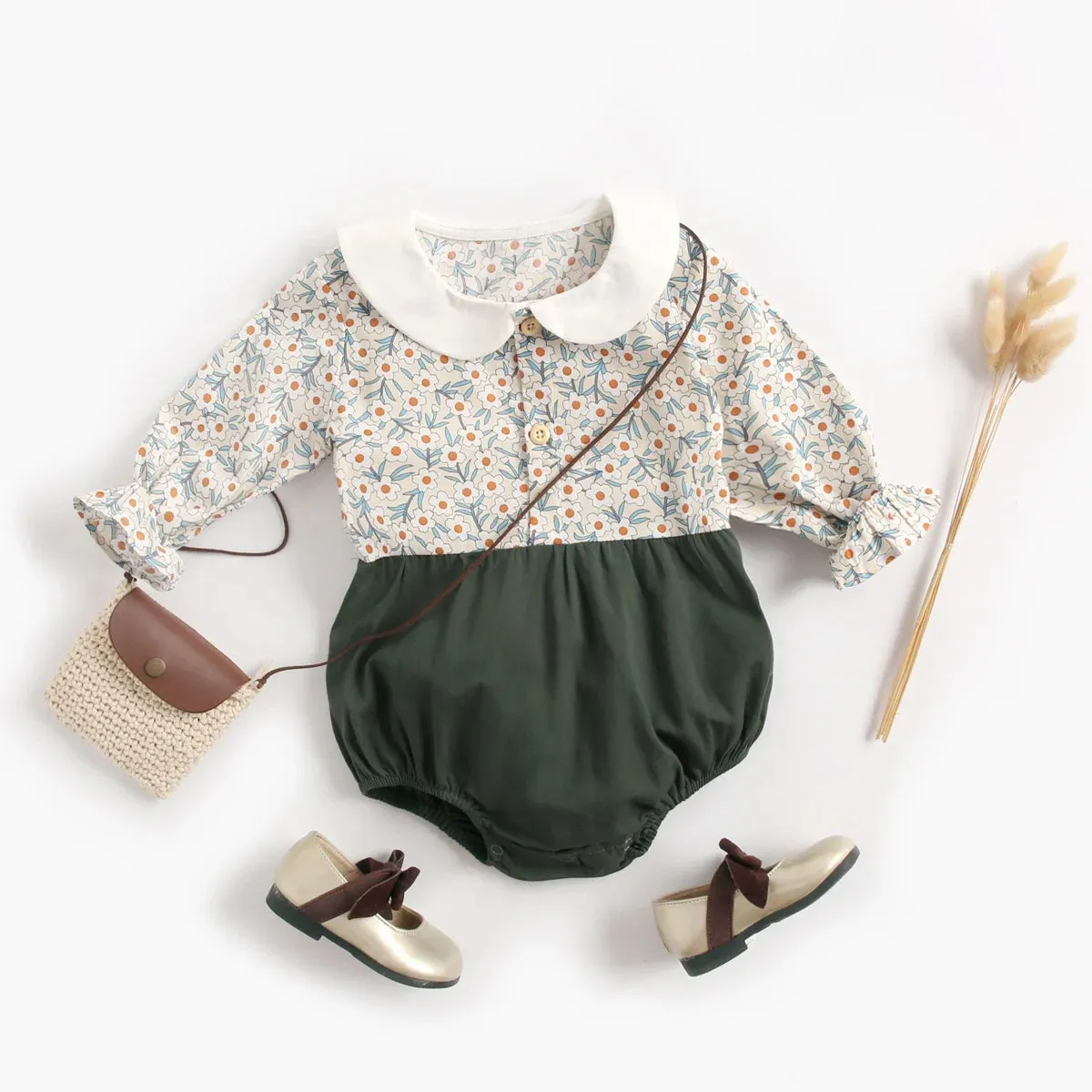 Baby Girl Bodysuits Long Sleeve Cotton Baby Clothes Flowers Plaid Cute