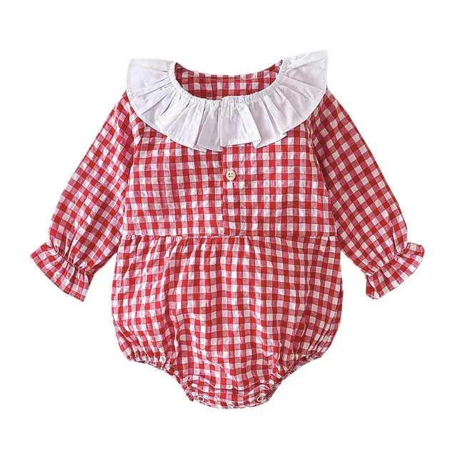 Baby Girl Bodysuits Long Sleeve Cotton Baby Clothes Flowers Plaid Cute