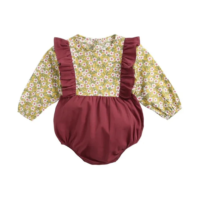 Baby Girl Bodysuits Long Sleeve Cotton Baby Clothes Flowers Plaid Cute