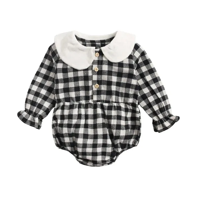 Baby Girl Bodysuits Long Sleeve Cotton Baby Clothes Flowers Plaid Cute
