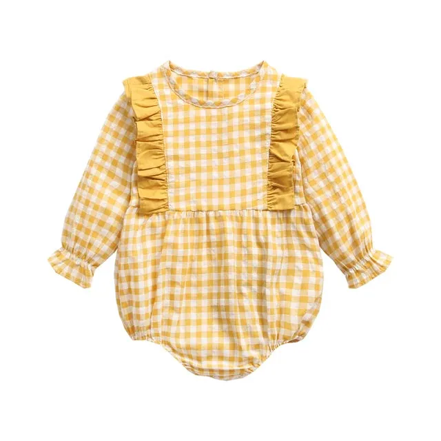 Baby Girl Bodysuits Long Sleeve Cotton Baby Clothes Flowers Plaid Cute