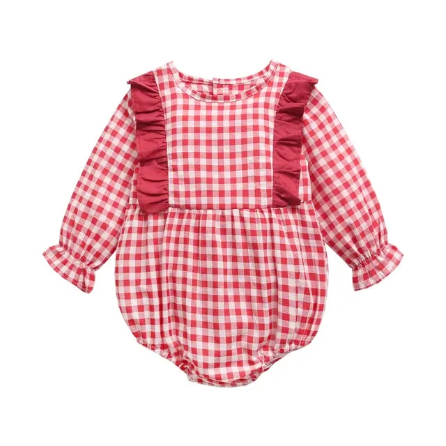 Baby Girl Bodysuits Long Sleeve Cotton Baby Clothes Flowers Plaid Cute