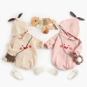 Baby Girls Cartoon Hooded Warm Cotton Bodysuits