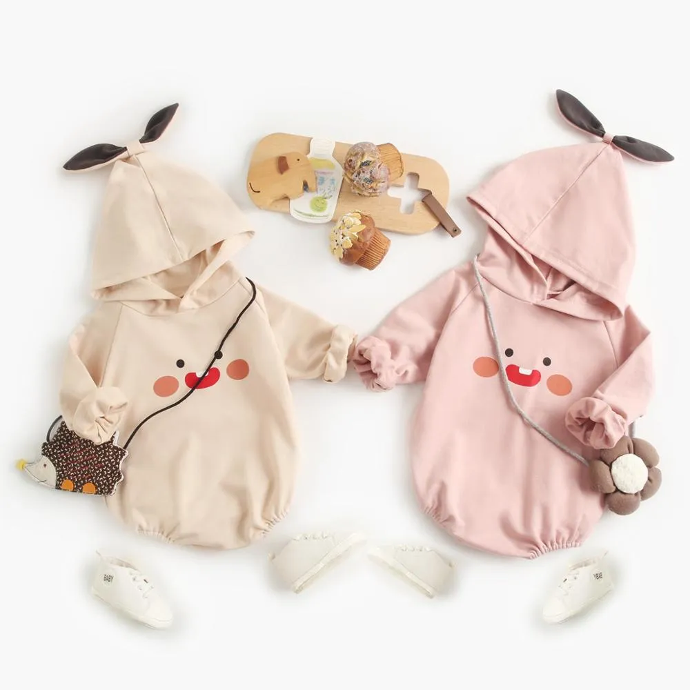 Baby Girls Cartoon Hooded Warm Cotton Bodysuits