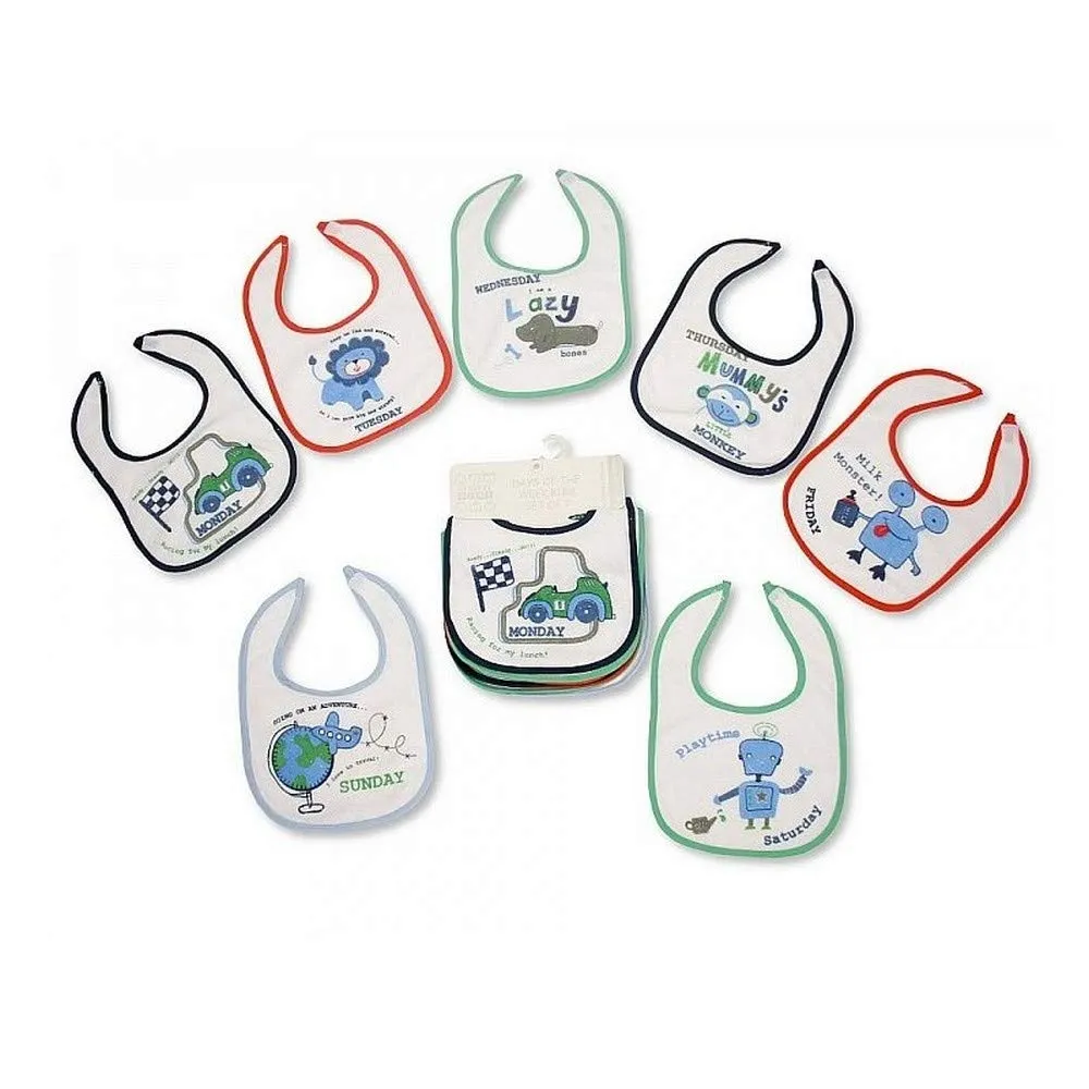 Baby Patterned 7 Days Of The Week Bibs in Boys & Girls Options (Pack of 7) (0-6 Months) (Blue) 0-6 Months Blue