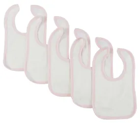 Bambini White Baby Bibs With Pink Trim (Pack of 5)