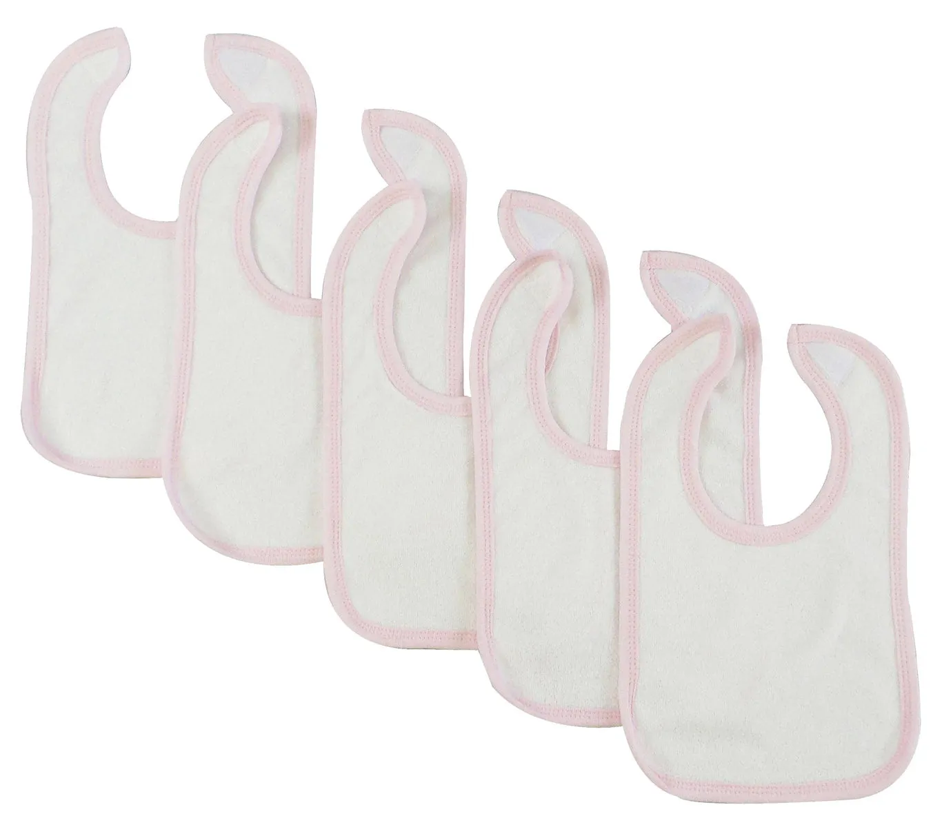 Bambini White Baby Bibs With Pink Trim (Pack of 5)