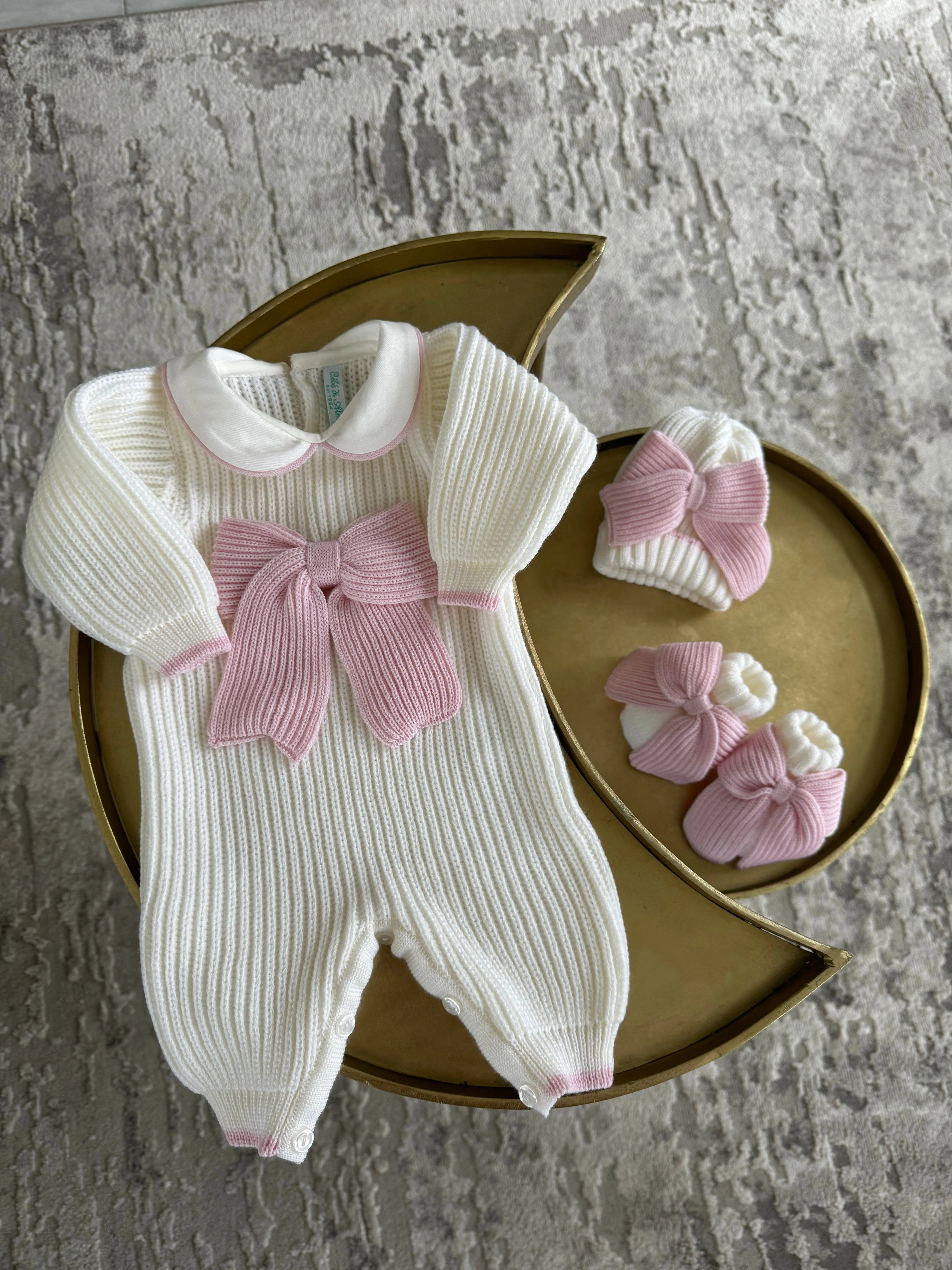 Beautiful knitted Merino wool Ivory/White Baby girl hat with Bow details.