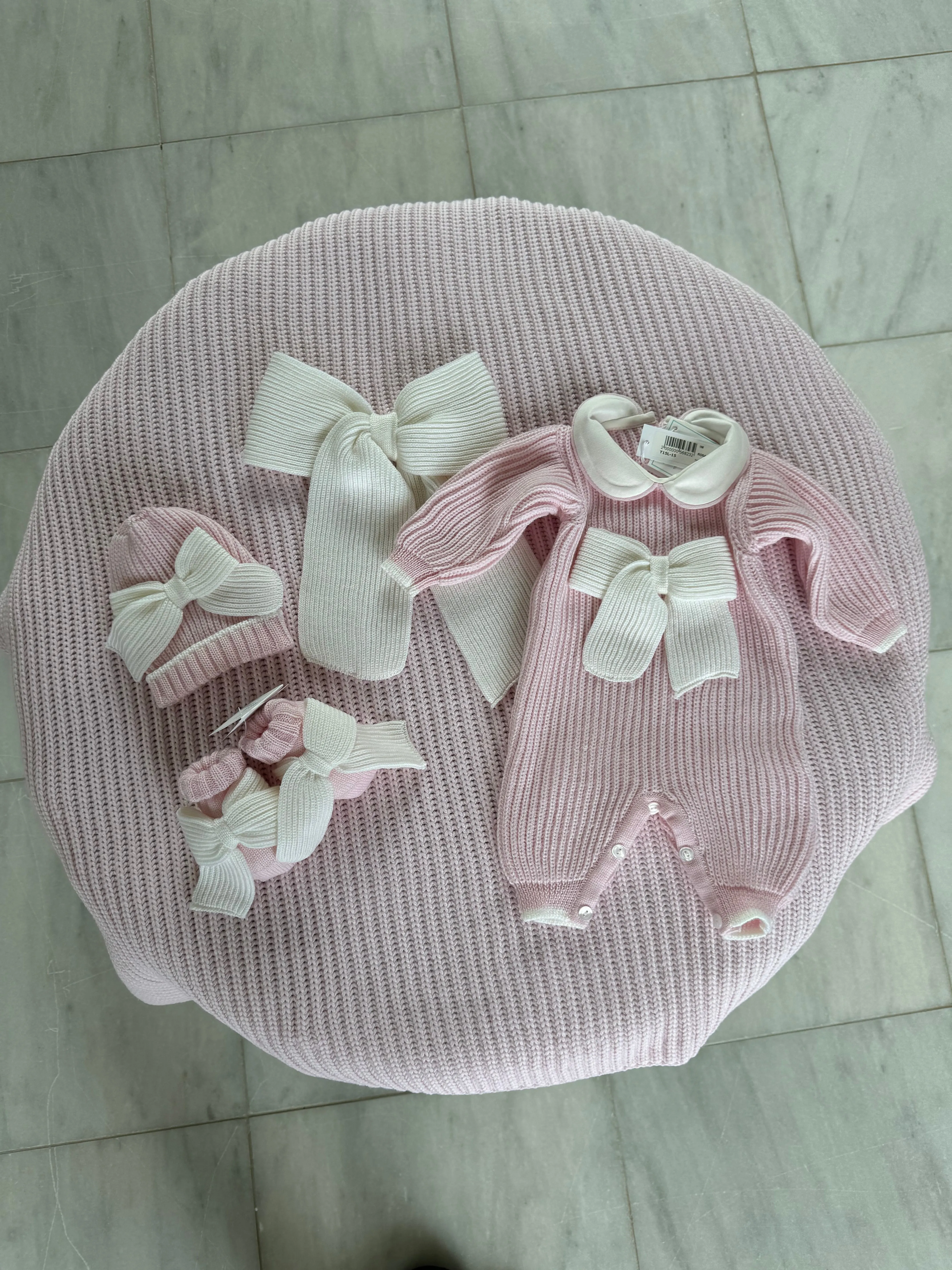 Beautiful knitted Merino wool Pink Baby girl hat with Bow details. (C)
