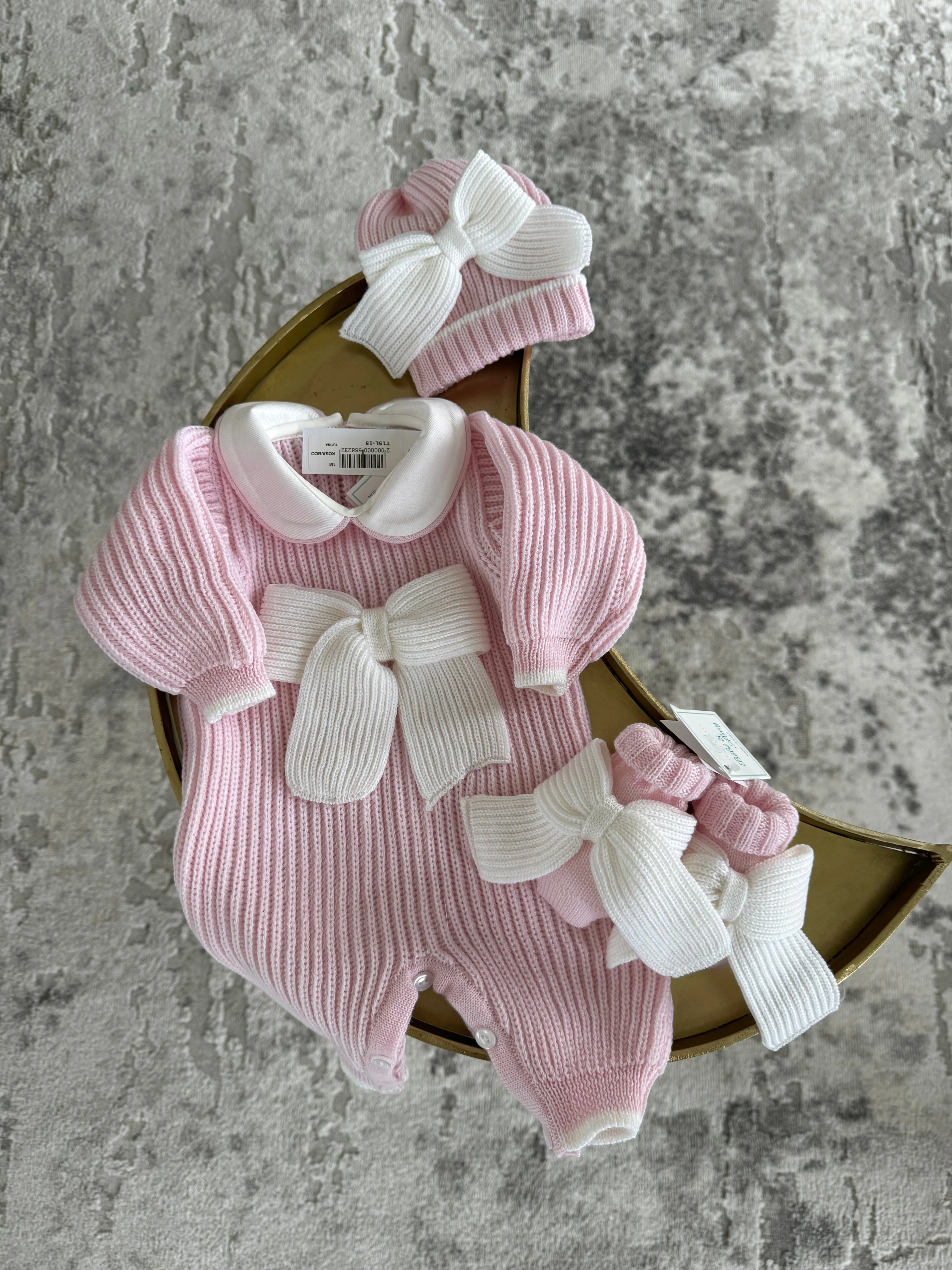 Beautiful knitted Merino wool Pink Baby girl hat with Bow details. (C)