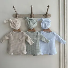 Bel Waffle Cotton Baby Romper and Knotted Hat (Sky)