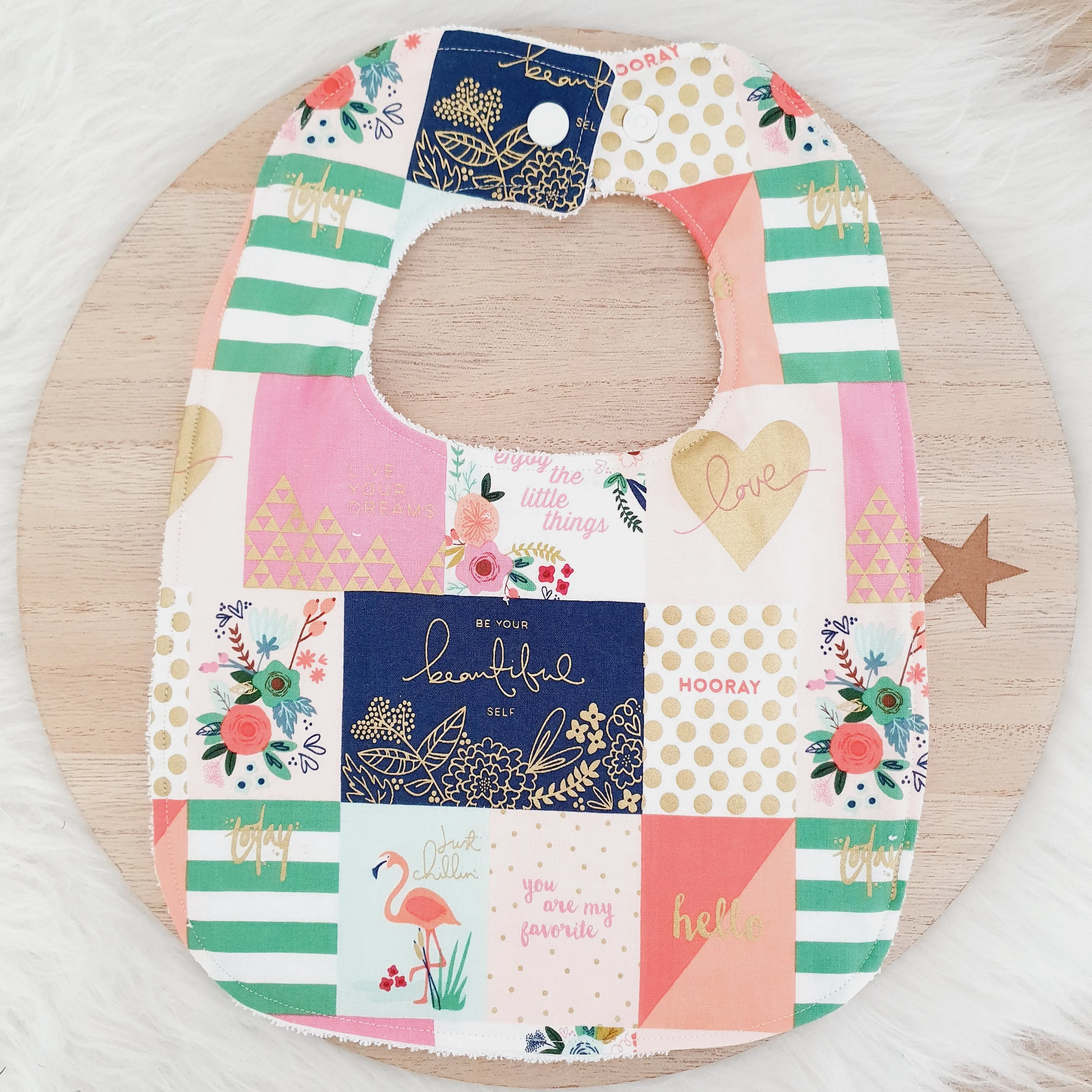 Bib, Handmade Baby Bib, Large Feeding Bib - Floral