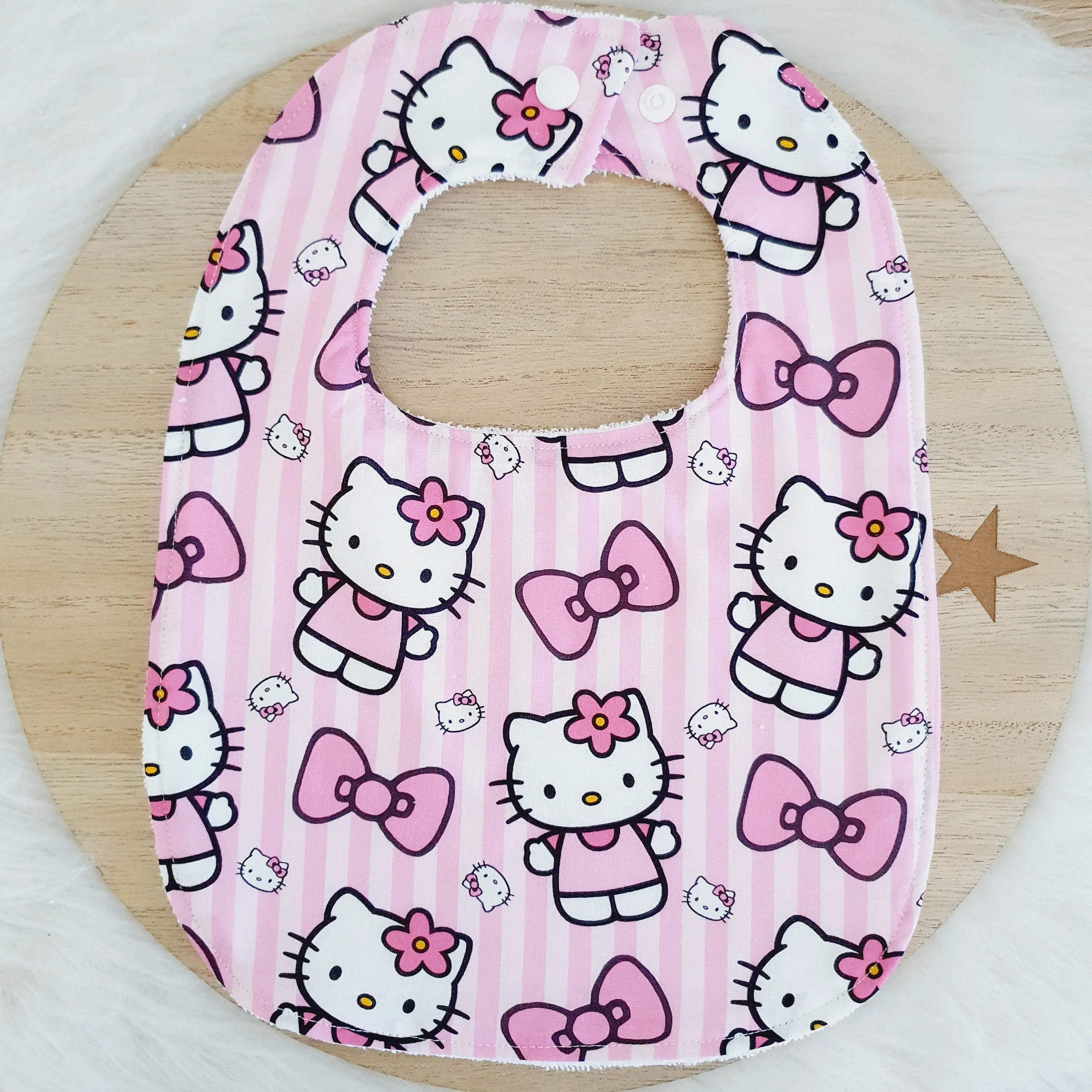 Bib, Handmade Baby Bib, Large Feeding Bib - Hello Kitty print
