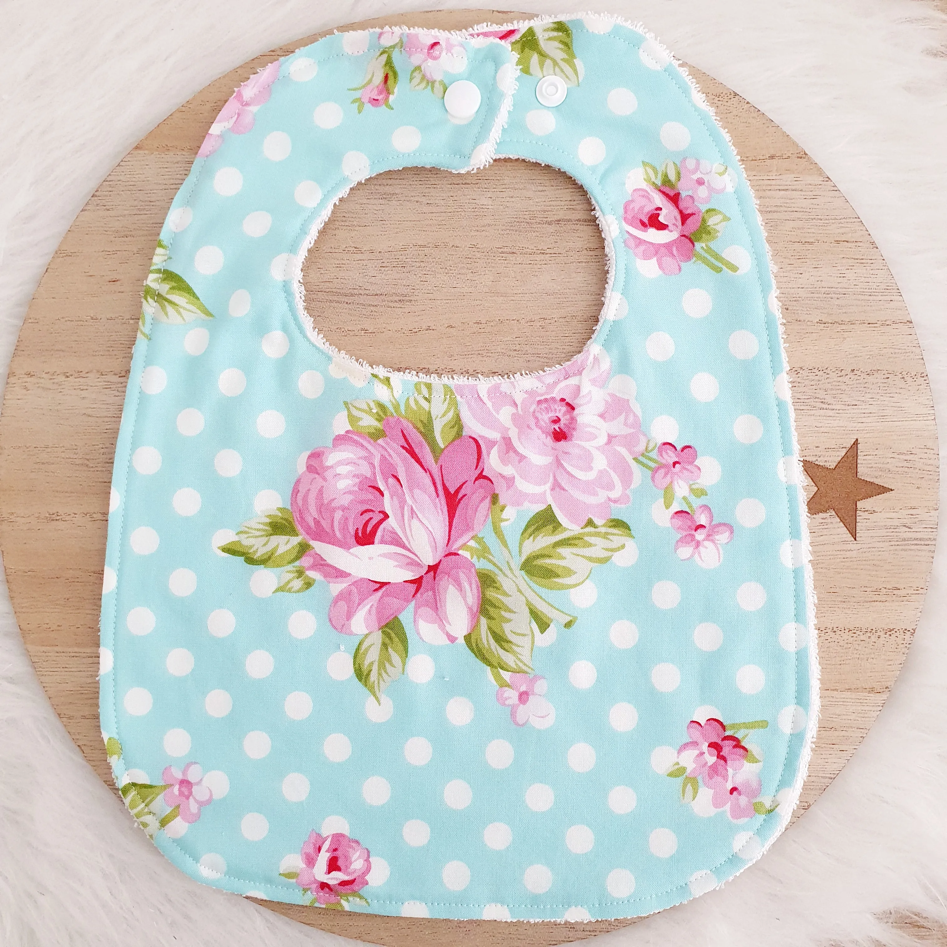 Bib, Handmade Baby Bib, Large Feeding Bib - Roses